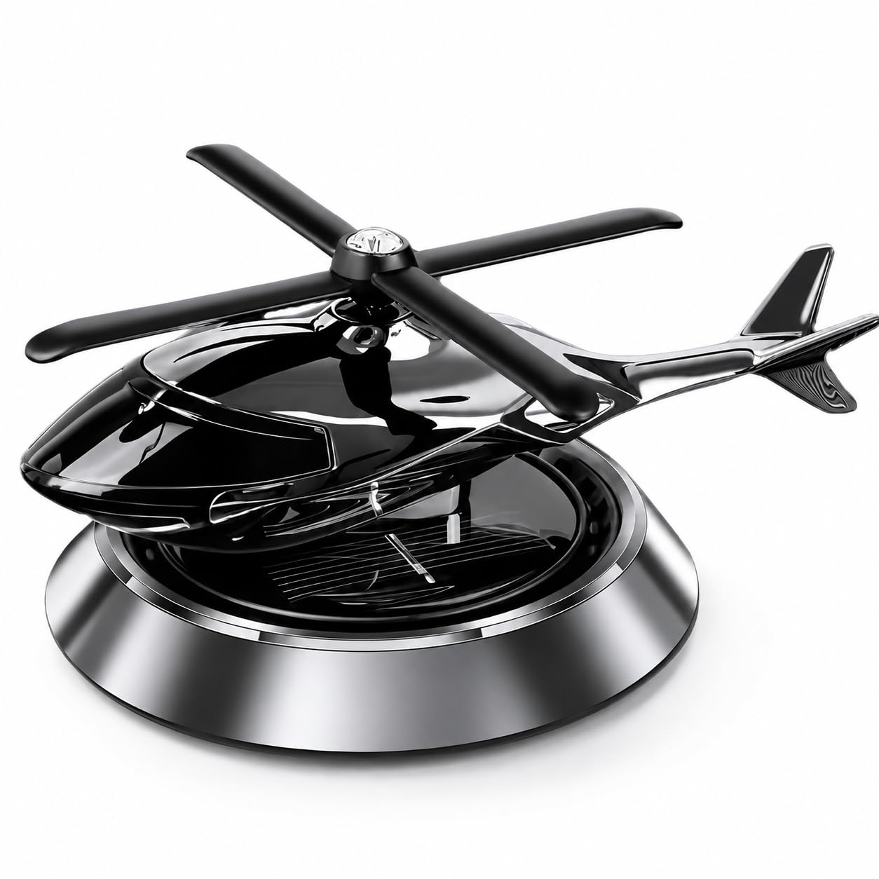 Solar Helicopter Car Perfume Diffuser with Wooden Insert and Aluminum Base (Helicopter Design Air Freshener)