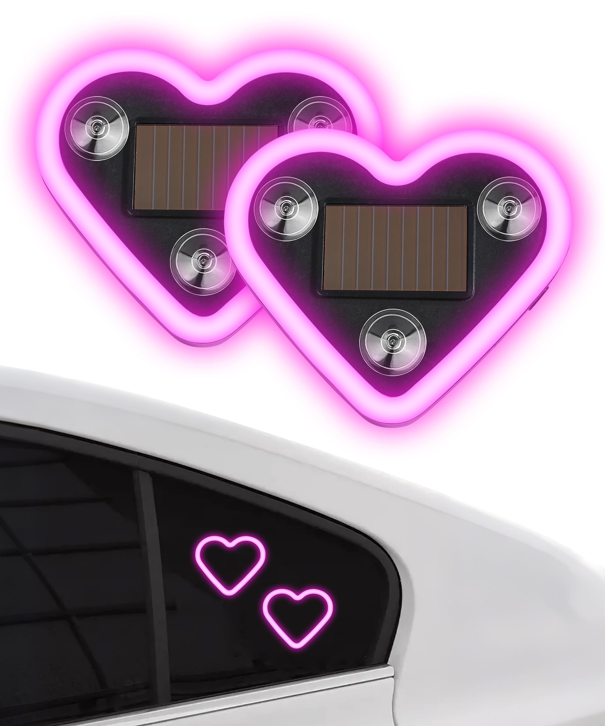 2PCS Solar Heart Lights,Car Accessories Universal 5 Modes Solar Powered Heart Shape Lights for Car Back Window Decoration,Automotive Neon Accent Light,Suitab...