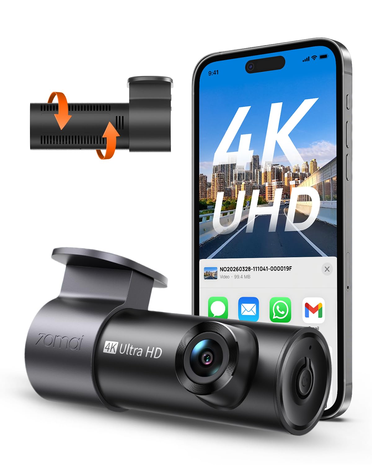 70mai Dash Cam Front M310 Plus 4K, 2160P Wi-Fi Mini Car Camera Dash Cam | F1.55 Night Vision, Voice Control, APP Control, Parking Monitor, Time-Lapse, G-Sens... — 70Mai