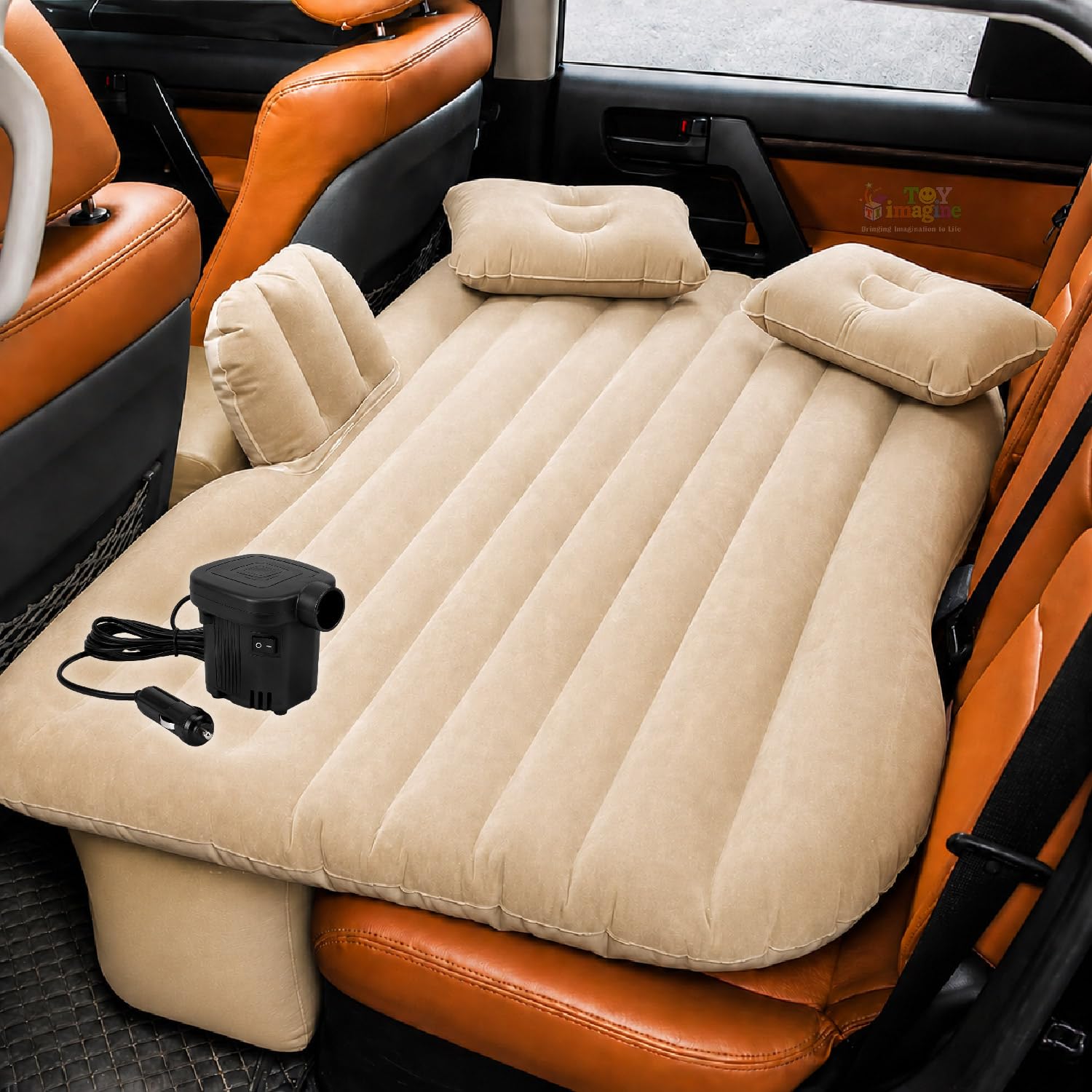 Toy Imagine Car Air Mattress with Pillows & Pump Inflatable Back Seat Bed for Travel, Camping, Long Drives & Family Trips Universal Car Sleeping Bed (Beige) — Toy Imagine