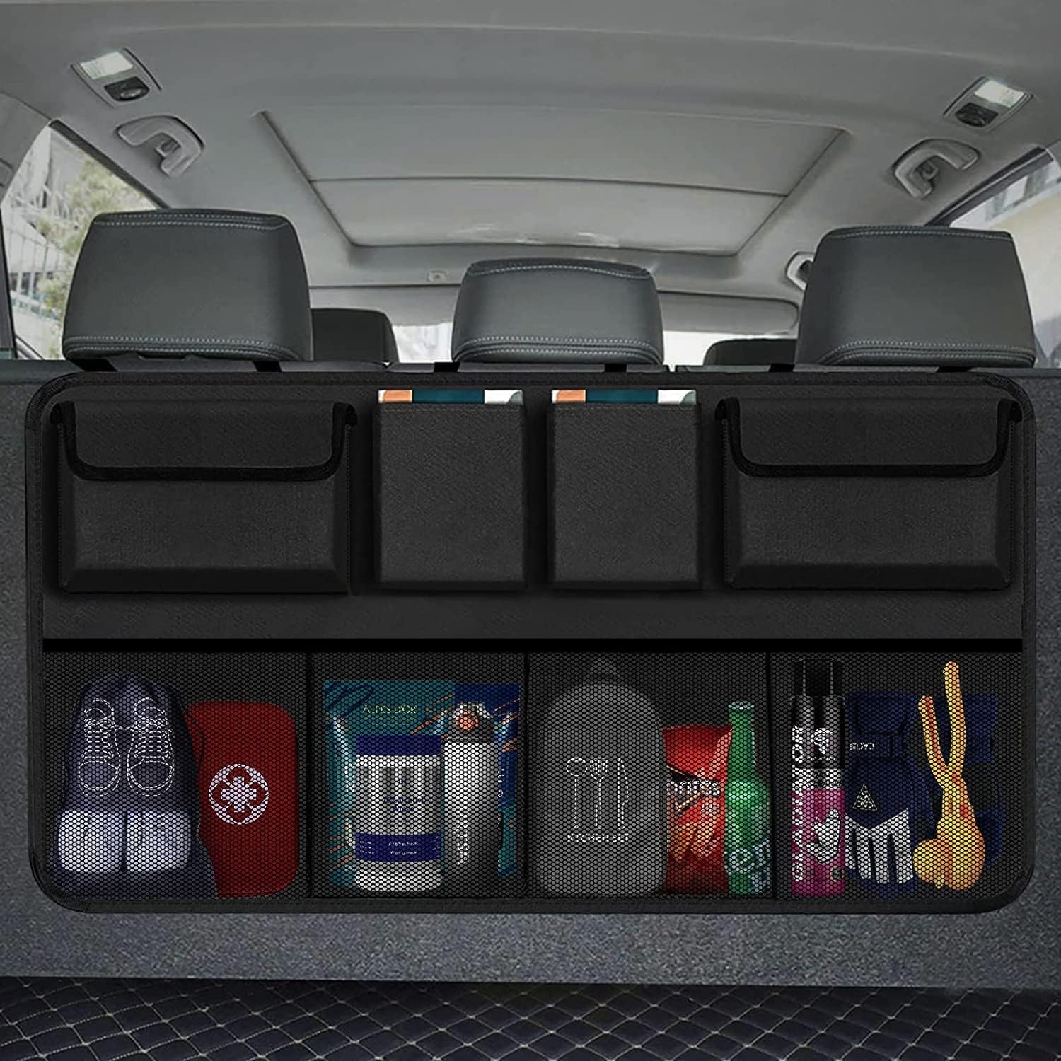 Car Back Seat Organizer with Multiple Pockets, Adjustable Straps and Mesh Storage, Black — Zockrix