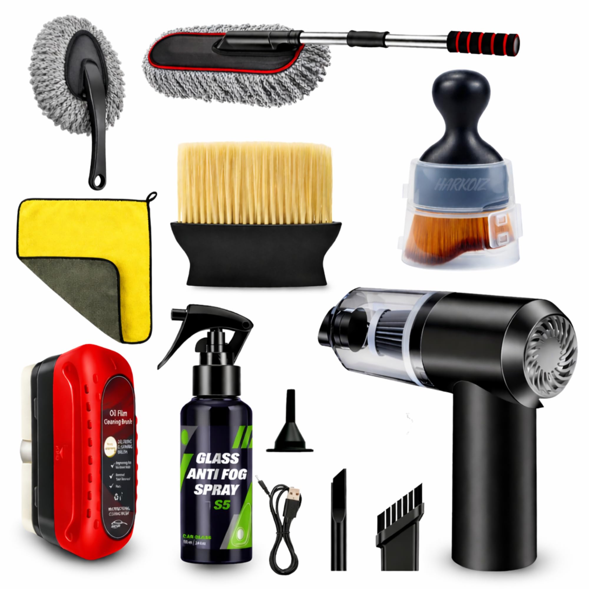 8 PCS Car Cleaning Kit Combo with Portable 120W Car Vacuum Cleaner | Complete Car Interior Cleaning Kit | Car Duster, Detailing Brush, Anti Fog Spray & Micro... — Harkoiz