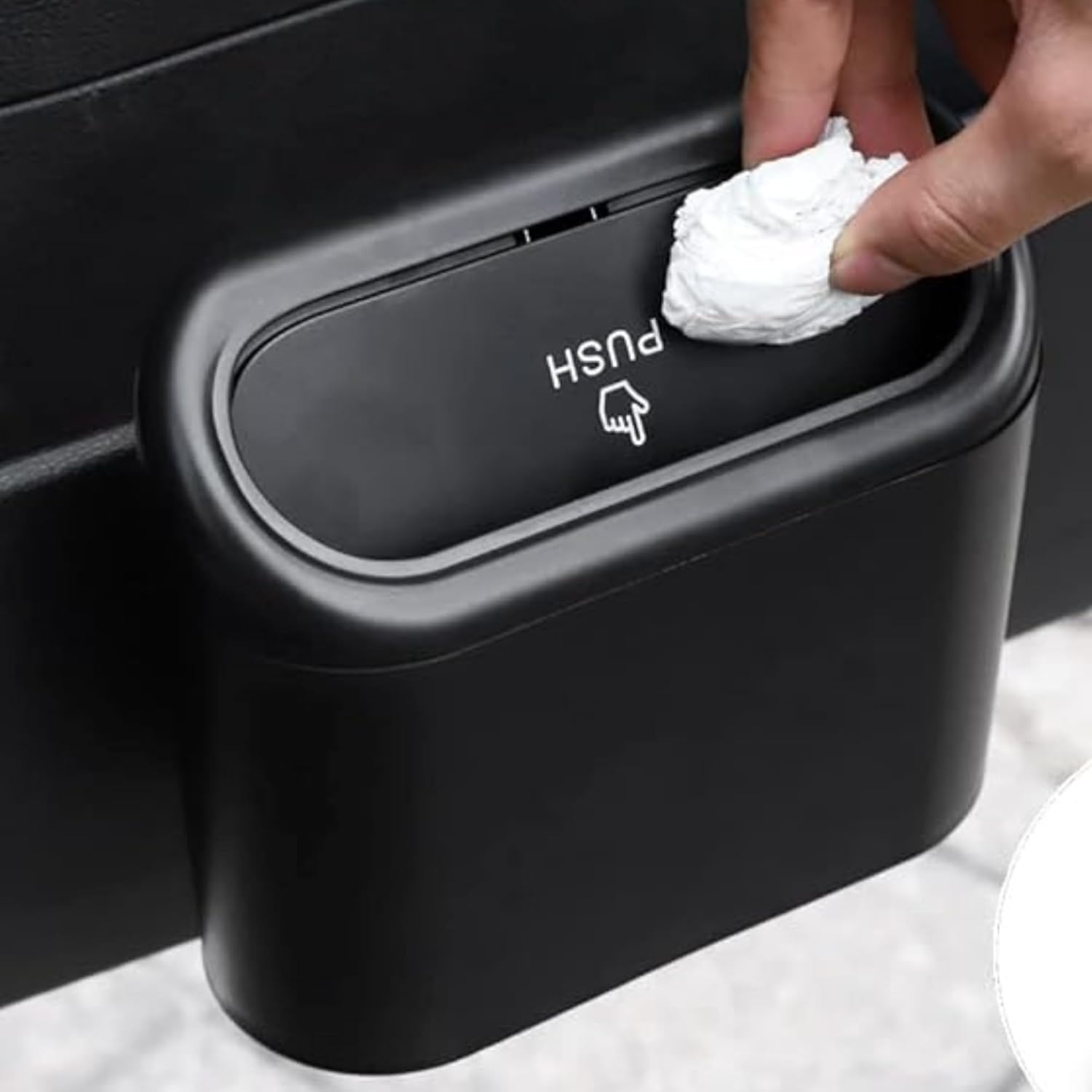 Car Trash Bin with Lid Hanging Back Clip Mini Garbage Container for Car Interior, Push Button Clamshell Dustbin for Door Panel Seat Back Storage with Detacha...