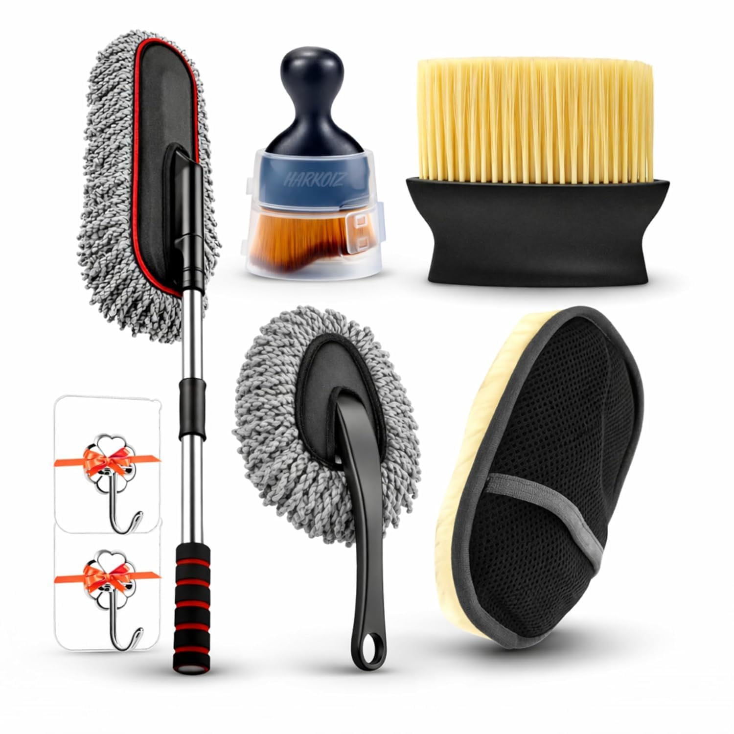 7-in-1 Car Cleaning Kit – Extendable Microfiber Car Wash Mop, Dashboard & AC Vent Detailing Brush, Dusting Duster, Wash Pad & Hooks | Interior & Exterior Car... — Hoyehola