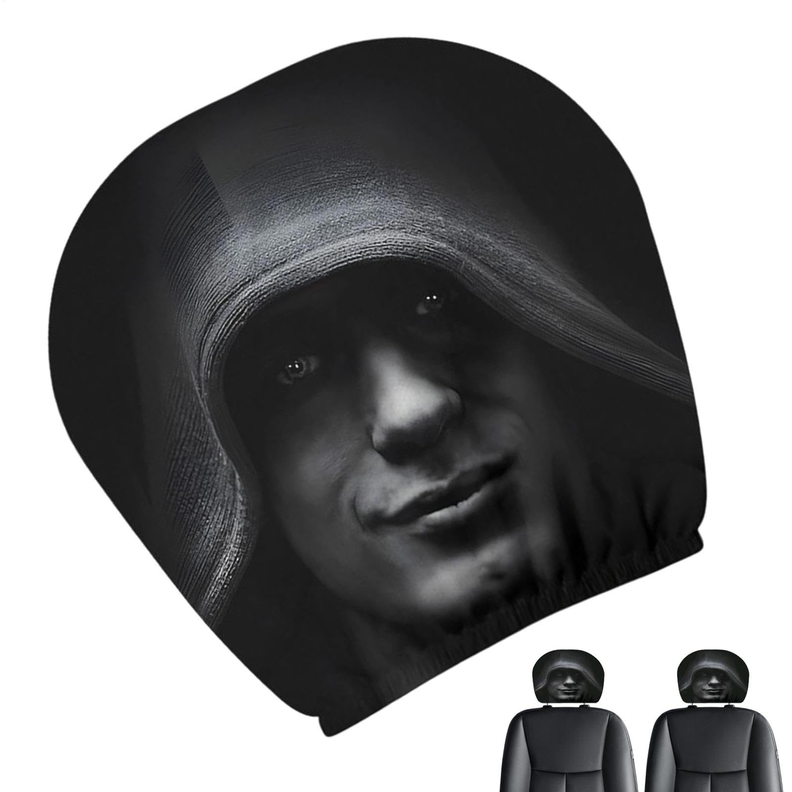 Mysterious Figure Halloween Car Headrest Covers - Stretchy Spooky Character Seat Protectors | Horror Themed Automotive Interior Decor for SUVs, Sedans & Truc...