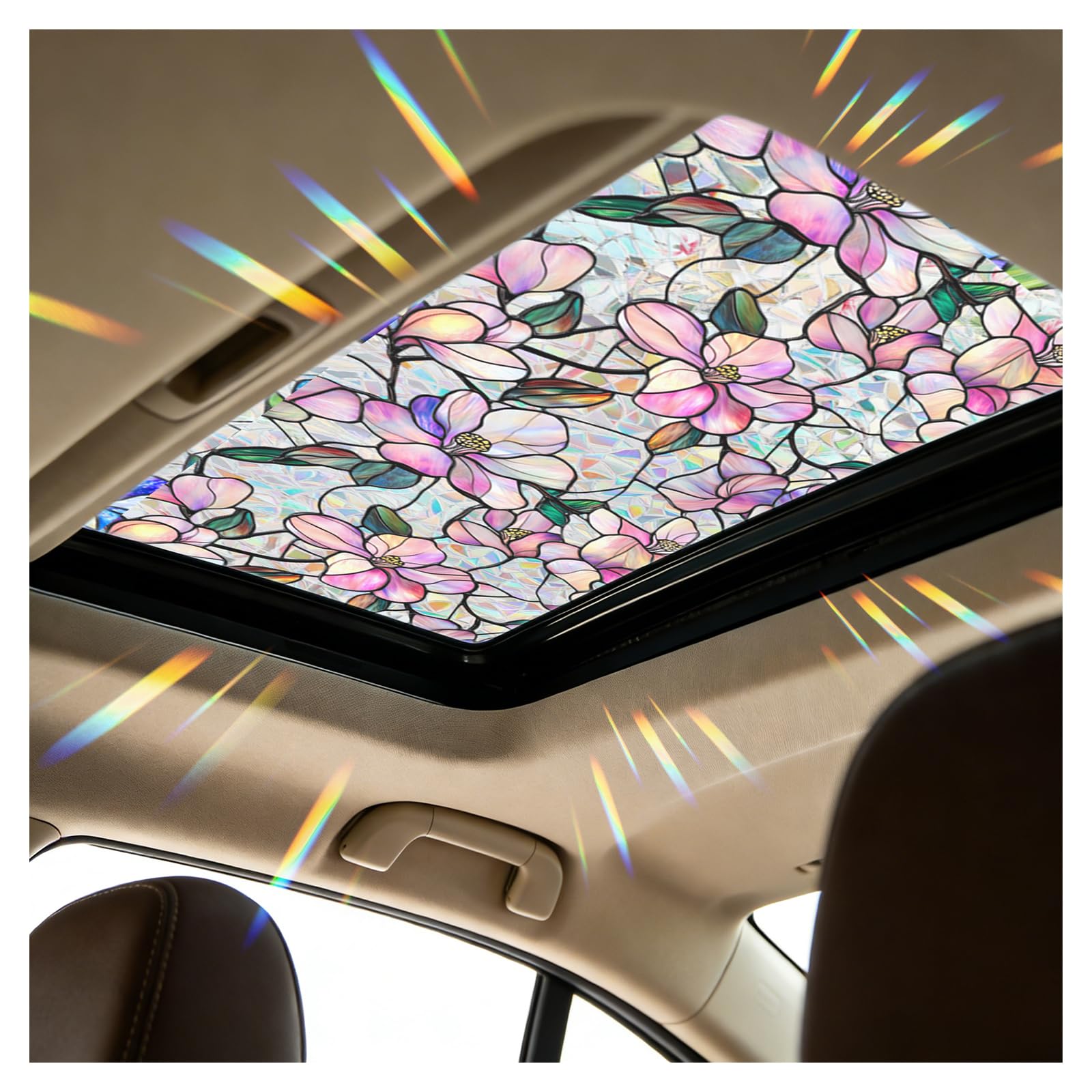 39.37×16.92 in Car Sunroof Stained Glass Window Film,Stylish Sunroof Sticker Static Cling Privacy Film Sun Protection,Stained Glass Sunroofs Films Car Interi... — Vkqts