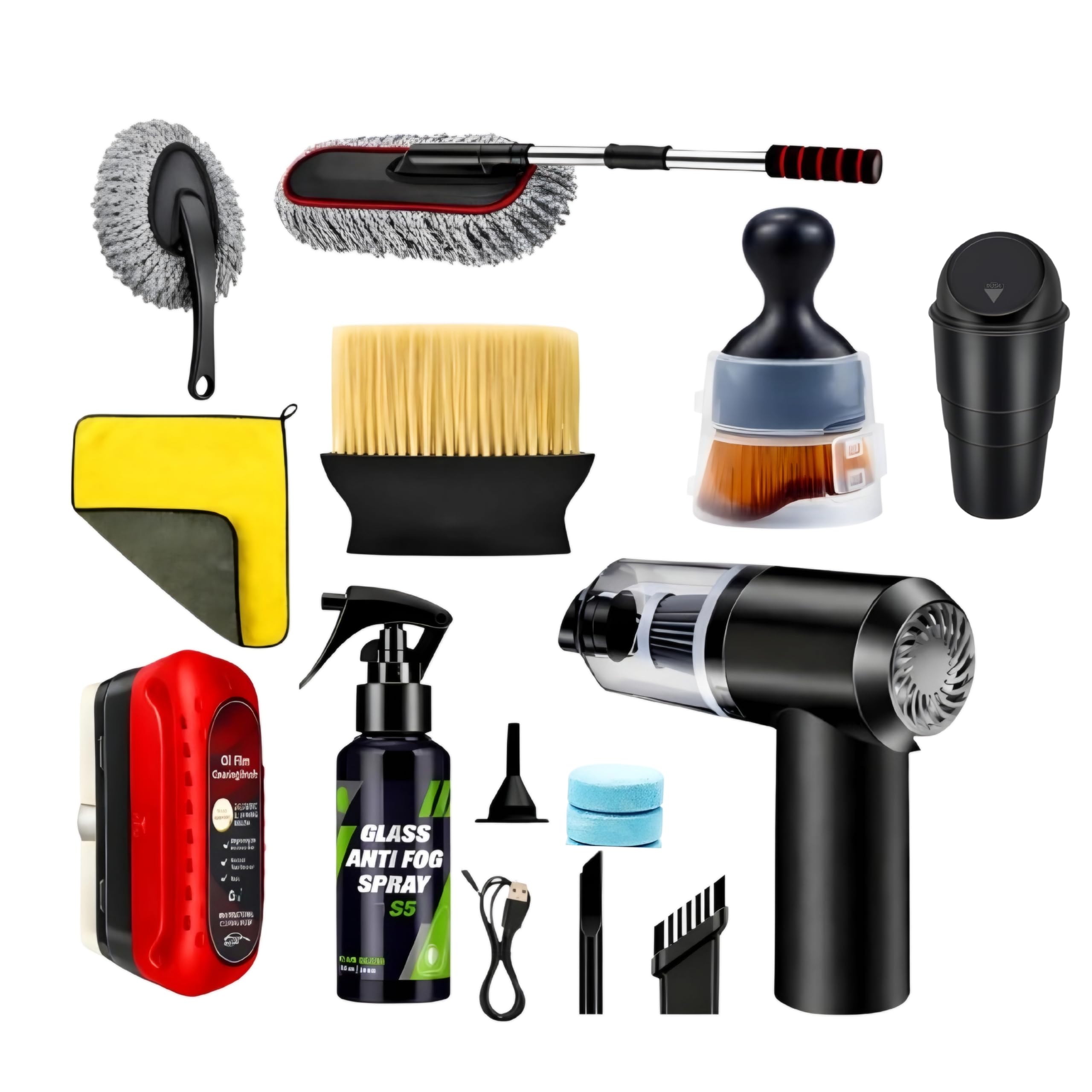 10 PCS Complete Car Interior Cleaning Kit Combo with Portable Car Vacuum Cleaner,Car Duster,Detailing Brush, Anti Fog Spray Microfiber Cloth,Car dustbin |Car...