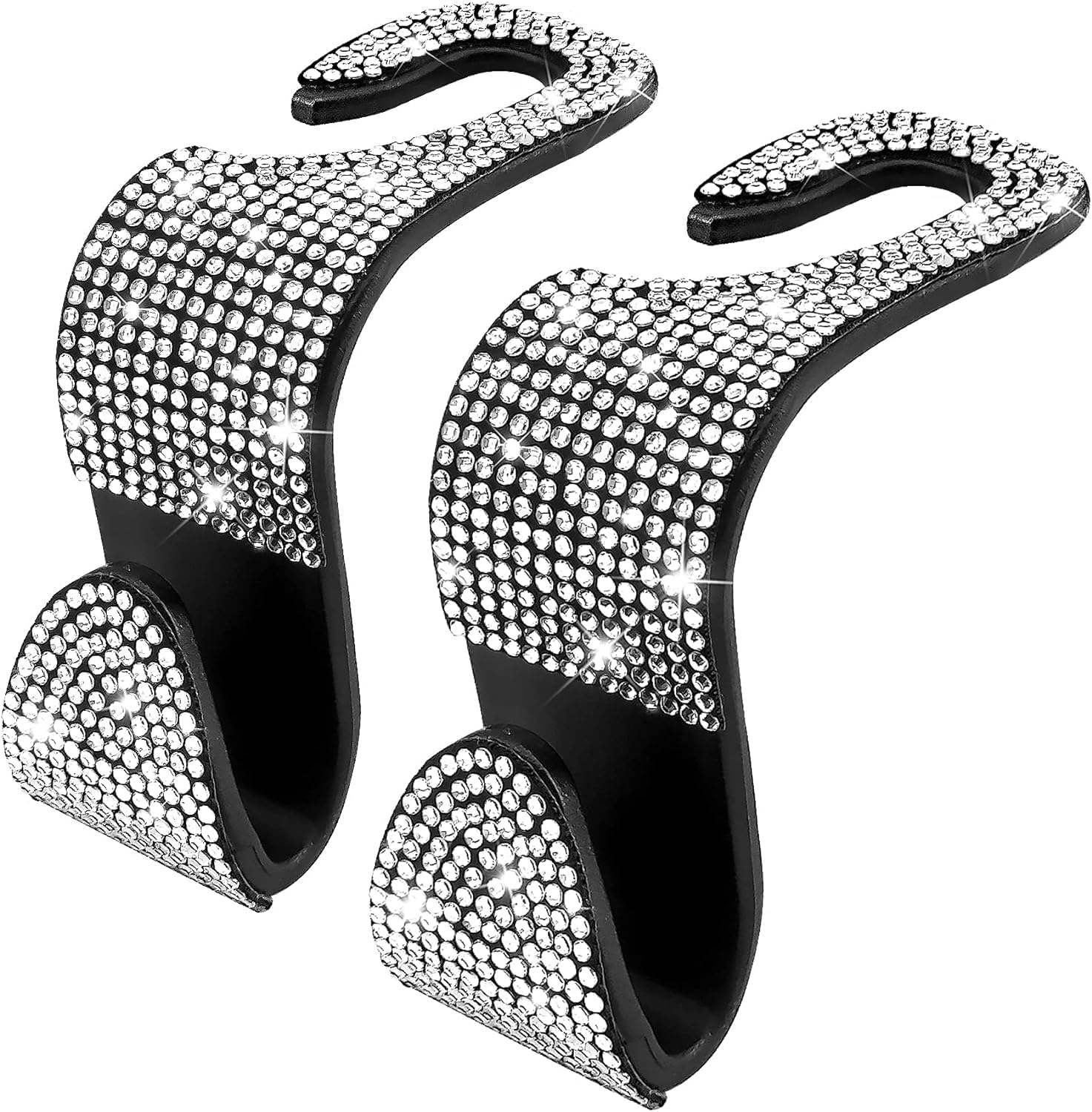 Amazleer Car Hooks, Bling Rhinestones Crystal Backseat Hanger, Universal Seat Back Organiser for SUV Truck Vehicle, 2 Pack (Silver)