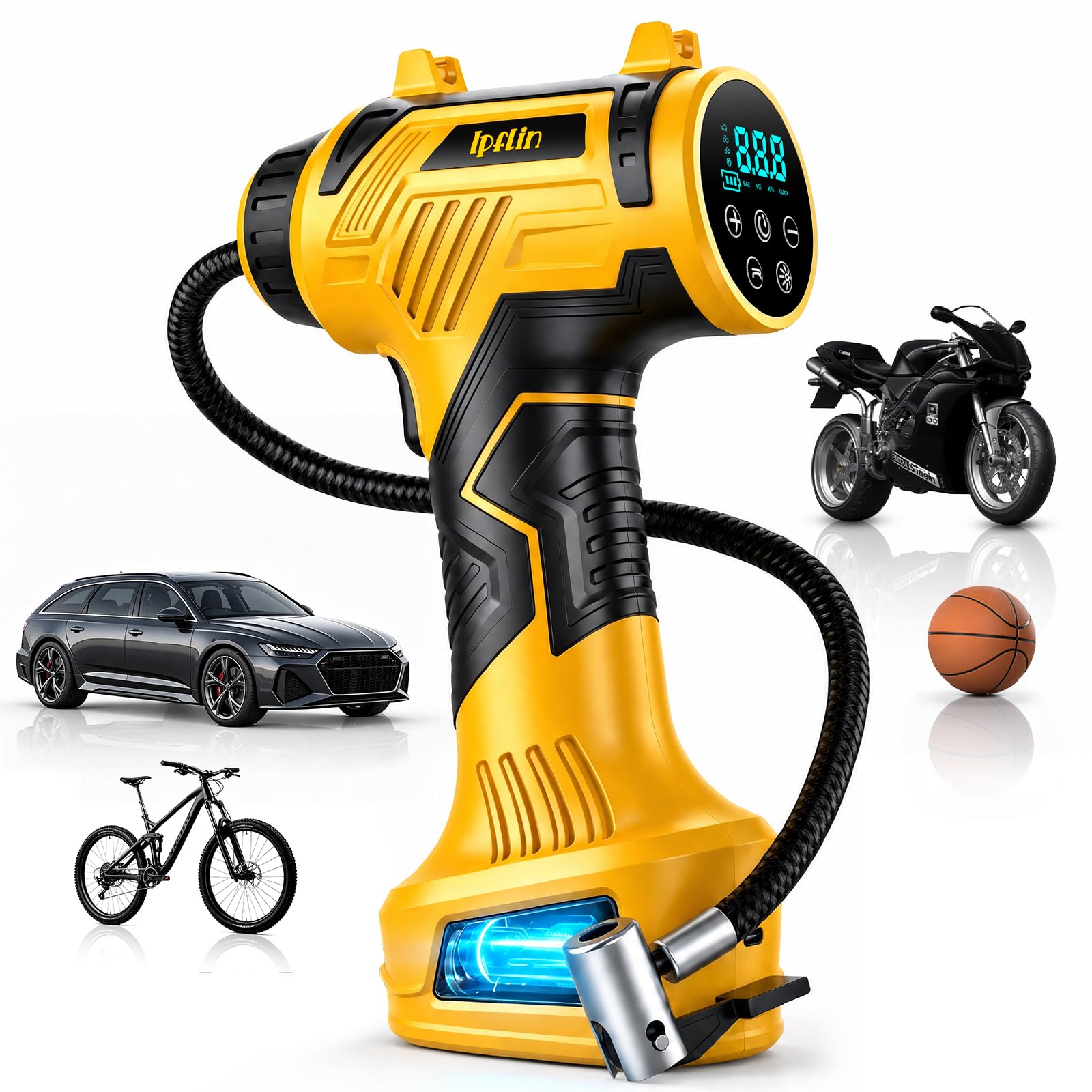 - 160 PSI Tire Inflator Portable Air Compressor Built-in Battery, Dual Power