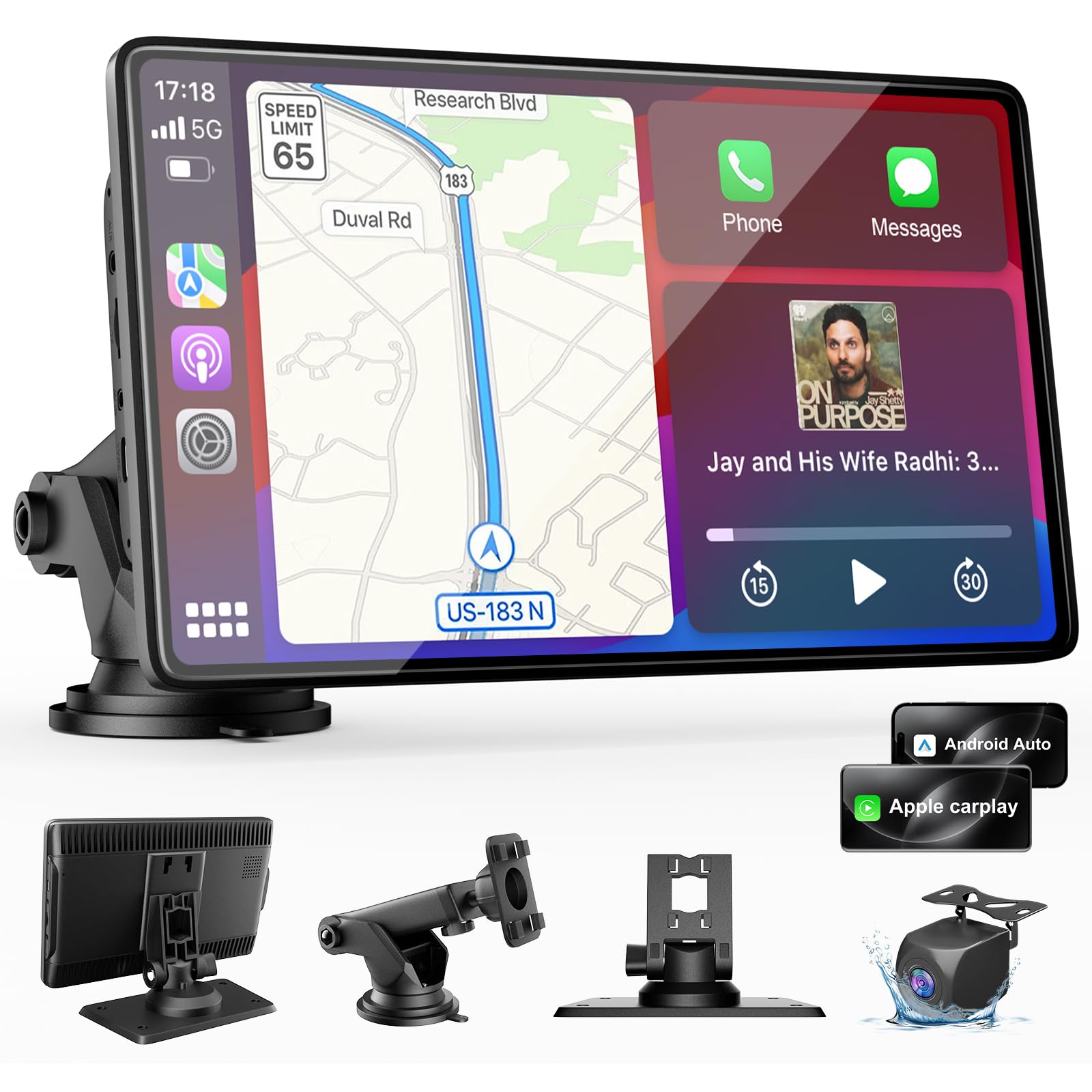 9" CarPlay Screen for Car, Wireless Apple CarPlay & Android Auto | with 1080P Backup Camera, Night Vision, Mirror Link, Voice Control, Bluetooth/FM/AUX Audio... — Surcsa