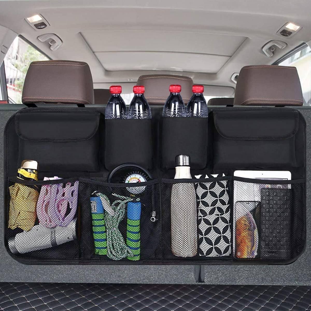 Car Back Seat Trunk Organizer with 8 Mesh Storage Pockets, Adjustable Hanging Straps, Waterproof Oxford Fabric Storage Bag for SUV, Hatchback and Sedan Trave... — Clixora