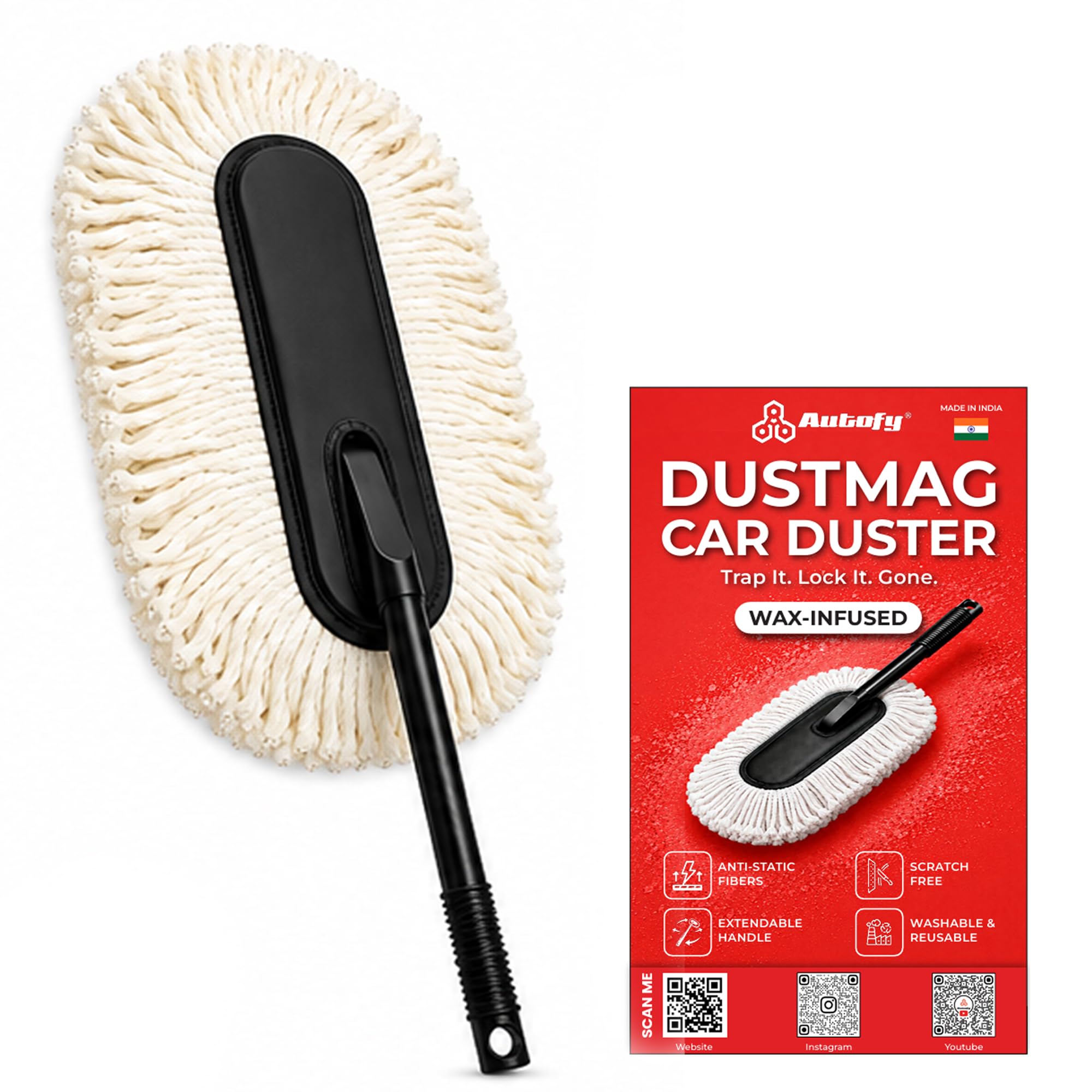 - Autofy DustMag Car Duster for Car & Bike Wax-Infused Microfiber Fibers Scratch-Free, Anti-Static Dust Removal One-Swipe Clean for SUV, Sedan, Hatchback Reu...