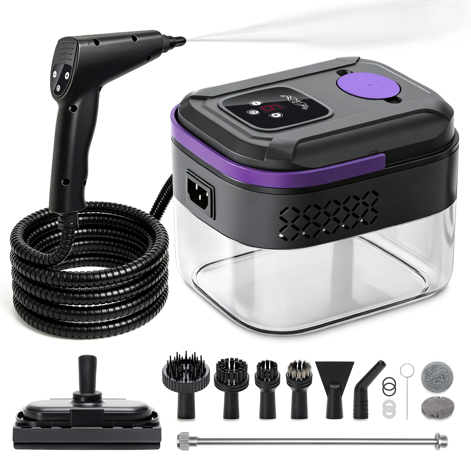 – Steam Cleaner for Home&Car, 1700ML Tank, 6 Level Adjustable, 16 Accessories