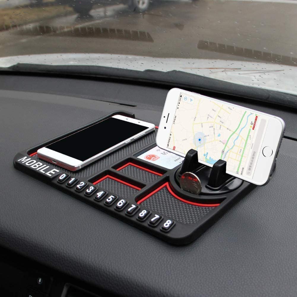 Big Size Non-Slip Car Mobile Holder Dasboard Mat with Car Parking Mobile Number Display Pad, Anti-Skid & Anti-Slip Universal Design Use for All Cars, Silicon...
