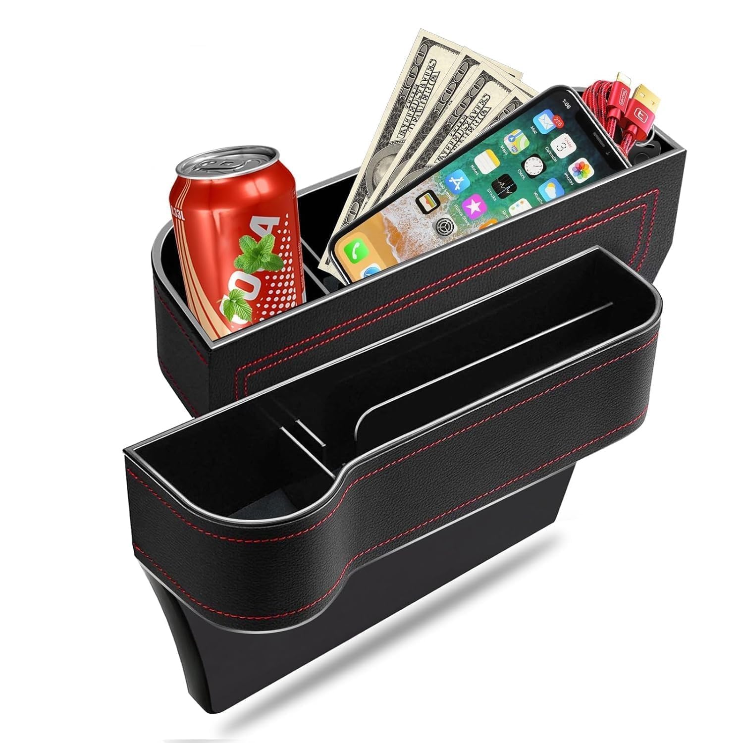 ZIAKO Car Seat Gap Filler Organizer, 1 Pack Multifunctional Car Seat Organizer, Auto Console Side Storage Box with Cup Holders Seat Hooks for Drink, Car Orga...