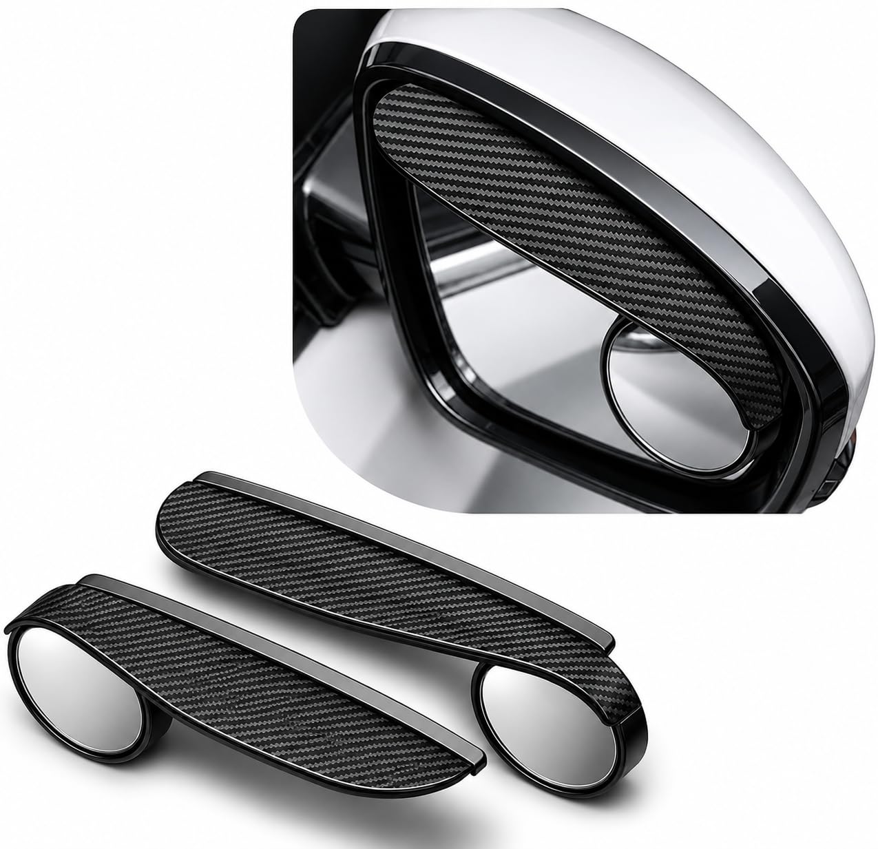 Blind Spot Mirror for Car with Rain Visor, 2-in-1 HD Curved Wide Angle Convex Rear View Mirror, 360° Adjustable Carbon Fiber Style Side Mirror Accessory for...