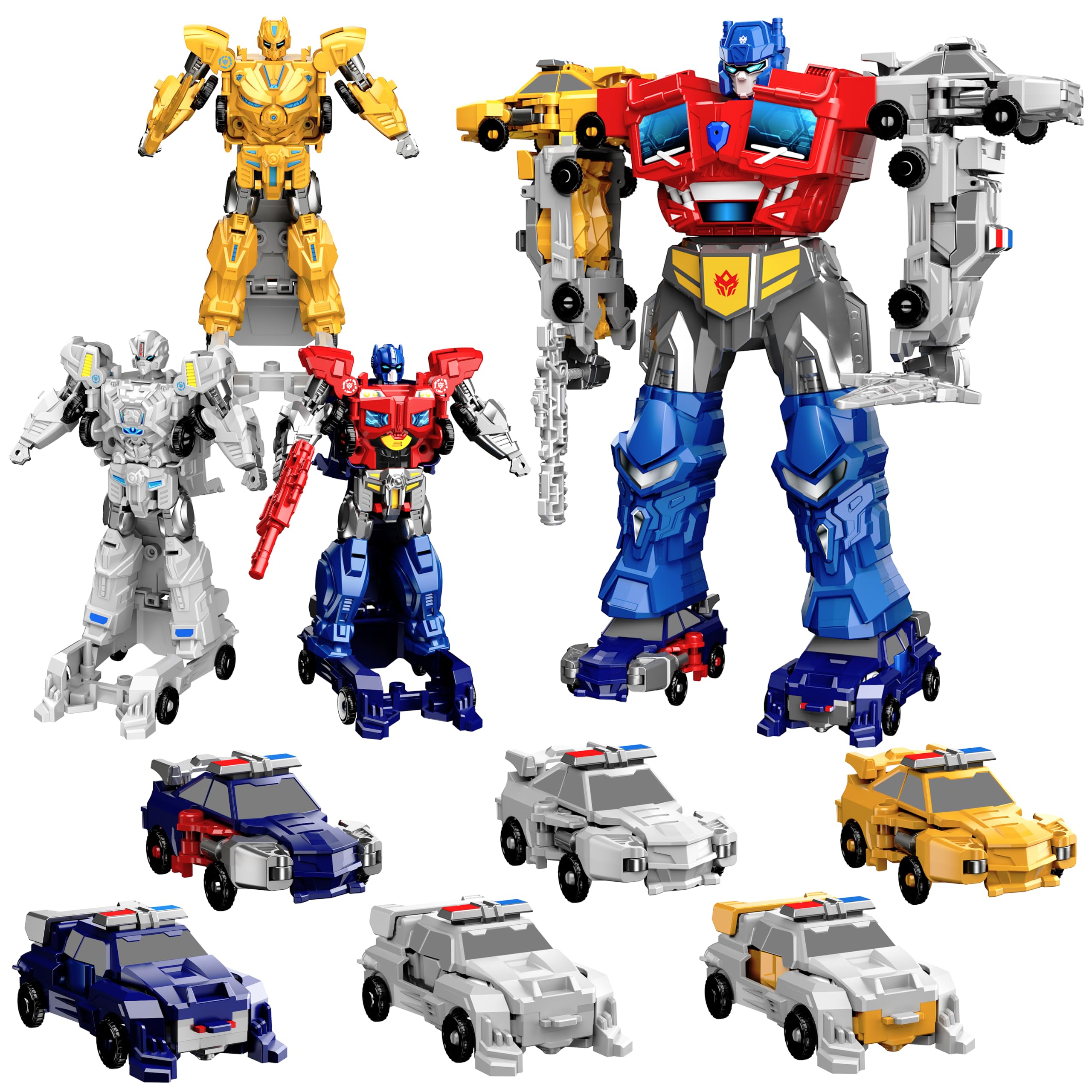 Magnetic Car Robot Toys for Kids, 6 Vehicles Transforming Toys for boys 6-8 | Combine 6 Cars into 3 Robots or 1 Large Robot with Accessories, Boy Toys Age 6-...