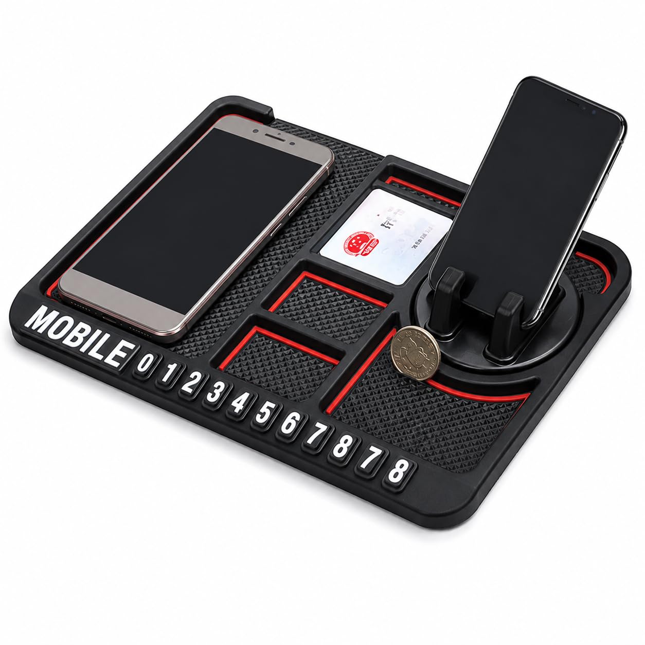 Car Dashboard Mat Organizer with Phone Holder | Anti-Skid Silicone Dashboard Storage Pad | Universal Car Interior Accessories for Mobile Phone, Coins, Keys,...