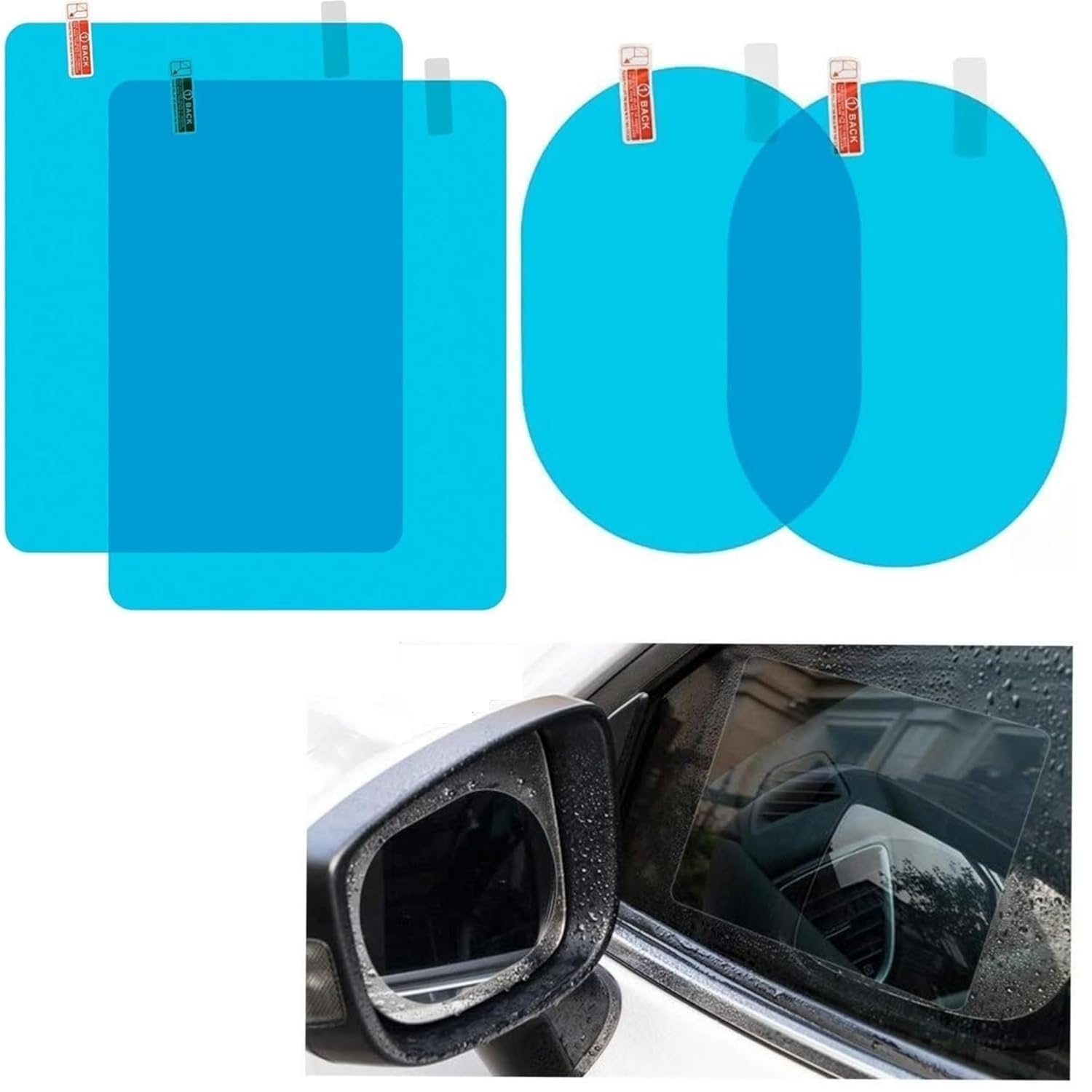 Car Anti Fog Film Car Rearview Mirror Films Anti-Rain Fog Waterproof Anti-Glare, Anti-Scratch PET Material Film Accessories (Pack of 4)