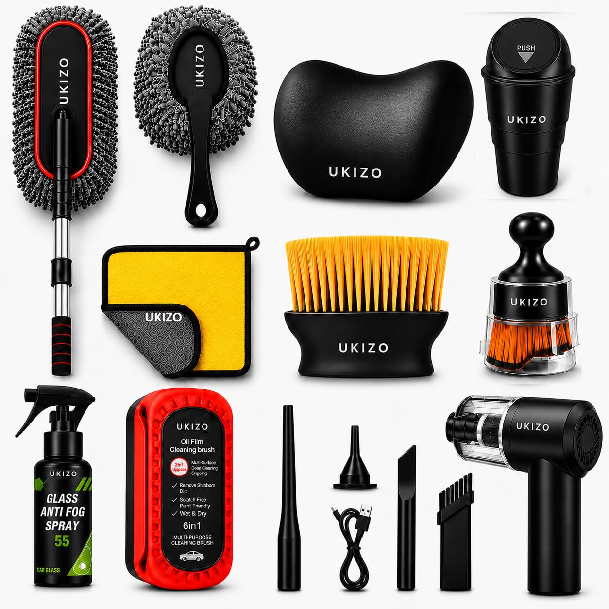 10 PCS Car Cleaning Kit Combo with Portable Car Vacuum Cleaner | Car Memory Foam Pillow with Car Dustbin, Detailing Brush, Microfiber Cloth, Anti Fog Spray,...
