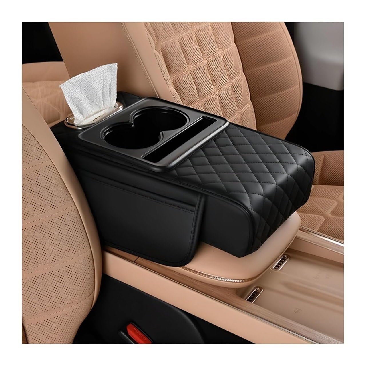 5 in 1 Center Console Cover with Cup Holder, Universal fit for All Car Armrest Cushion, Tissue Box Slot, Mobile Phone Storage Slot, Car Accessories Interior...
