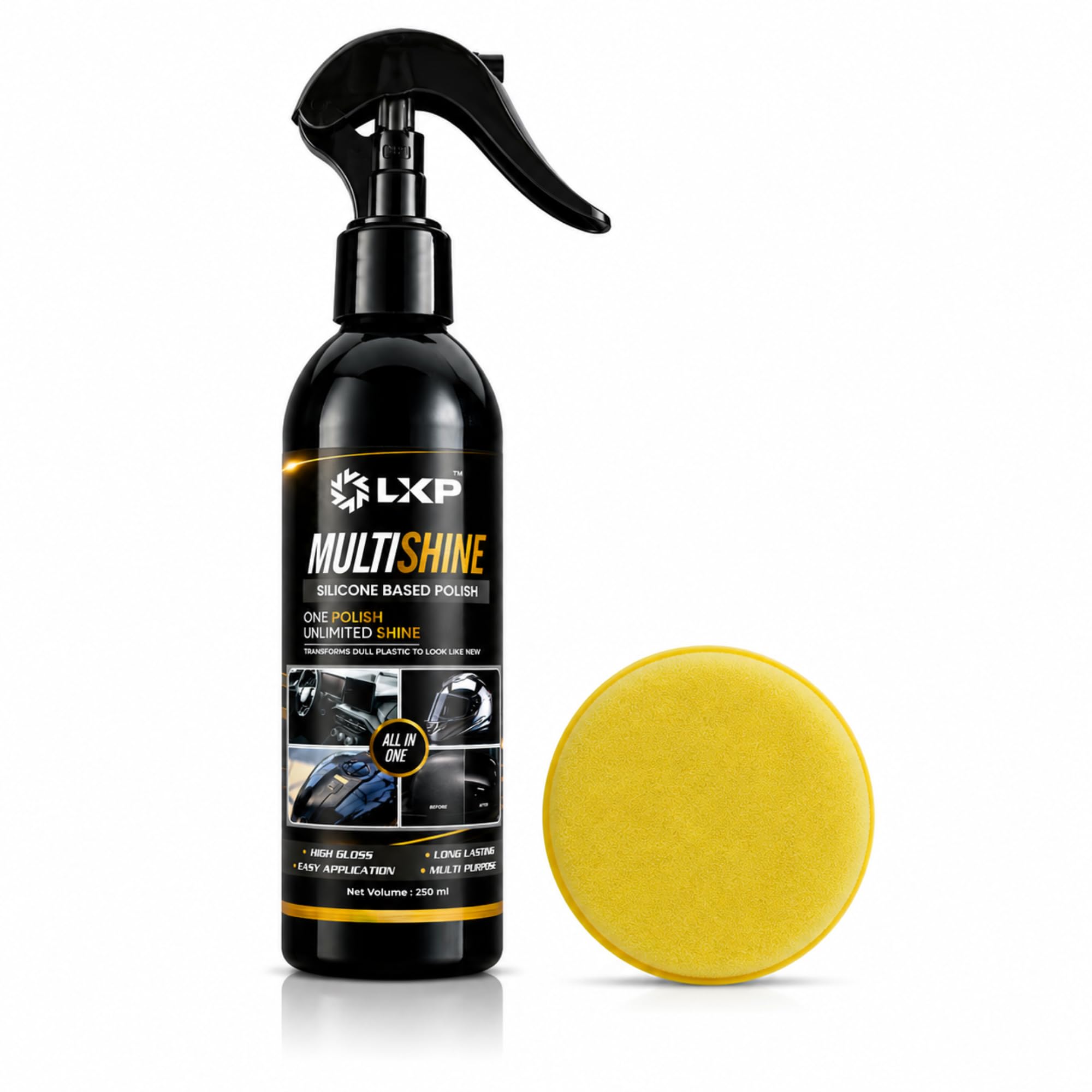 - LKP MultiShine Silicone Based Polish for Car, Bike, Scooter & SUV | Black Plastic & Rubber Restorer | Faded Trim & Bumper Restore | UV Protection | Water R...