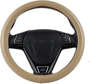 O SHI CAR Elegant Off-White Genuine Leather Steering Wheel Cover 15" — O SHI CAR